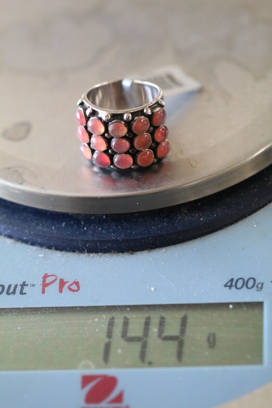 *VINTAGE* THICK & HEAVY Wide Sterling Silver Large Carnelian Ring Sz 7.75