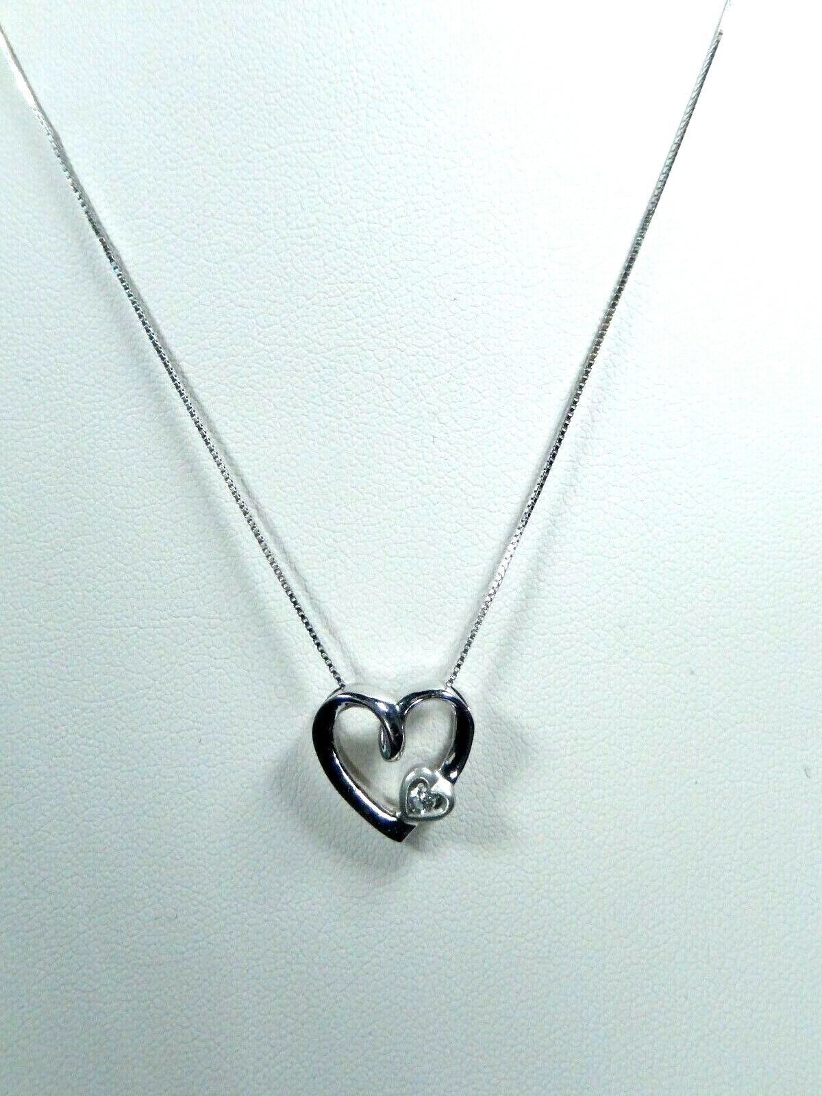 *VINTAGE* SILPADA 10K White Gold Heart Shaped Diamond Pendant w/14k WG 18" Chain