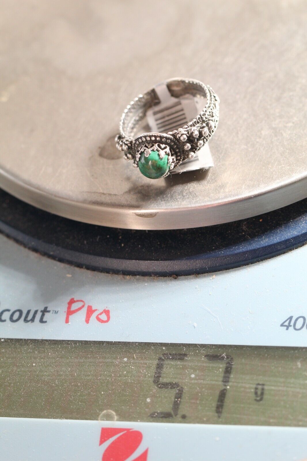 *VINTAGE* BOHO Sterling Silver Faux Green Turquoise Ring Size 10