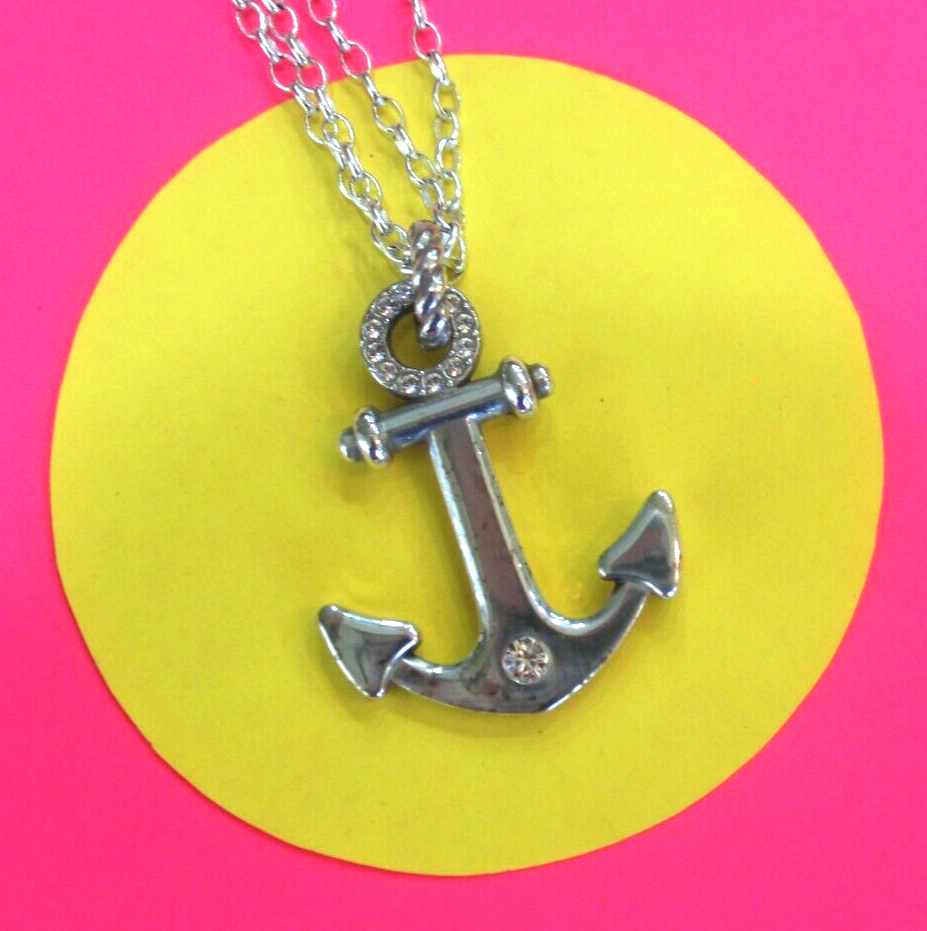 BRIGHTON COASTAL Anchor Nautical Silver Crystal CONVERTIBLE Necklace