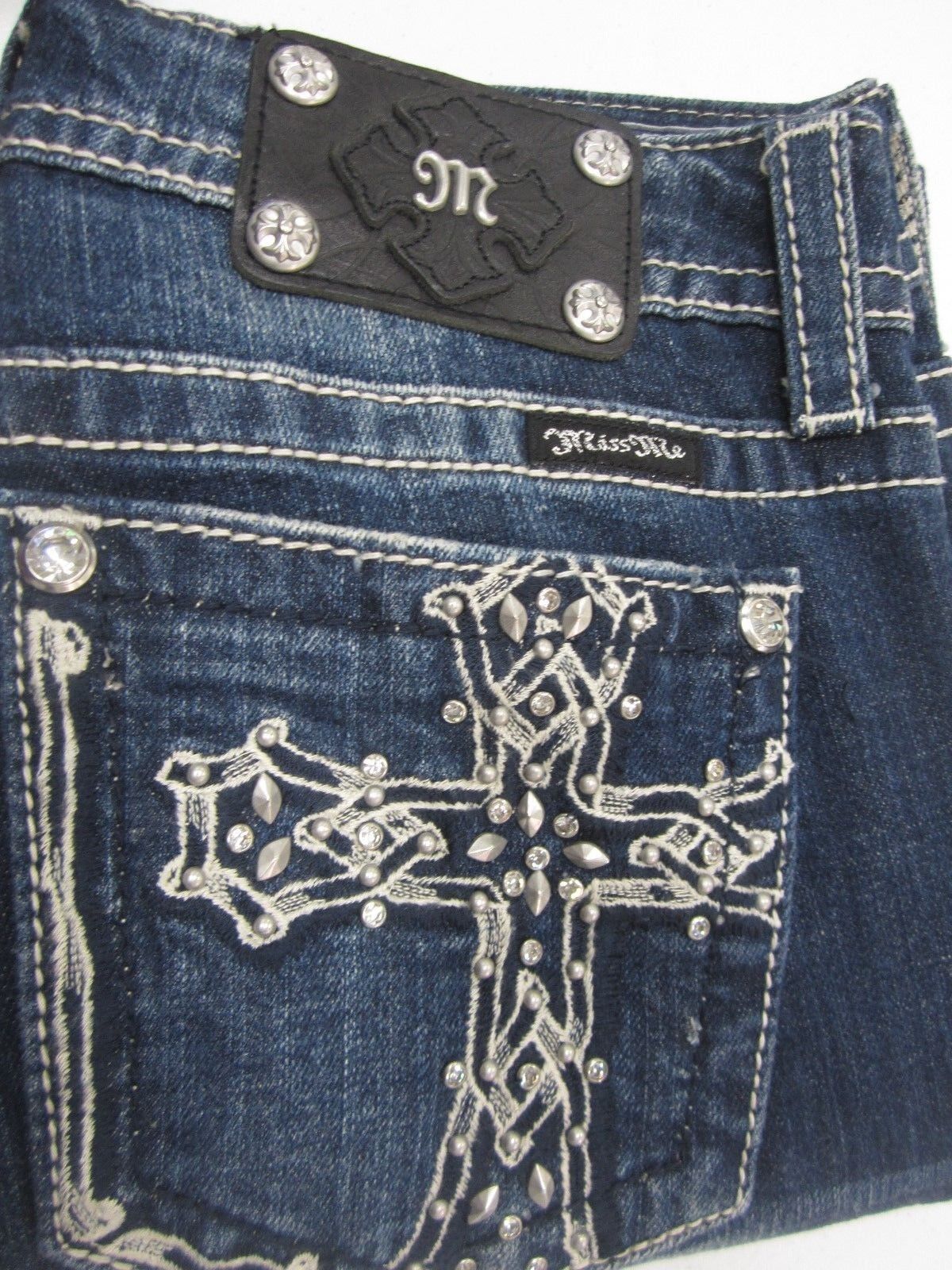 NWOT Miss Me Women's Cross Rhinestone Bling JP5370B Boot Cut Jeans Sz 27 X 29