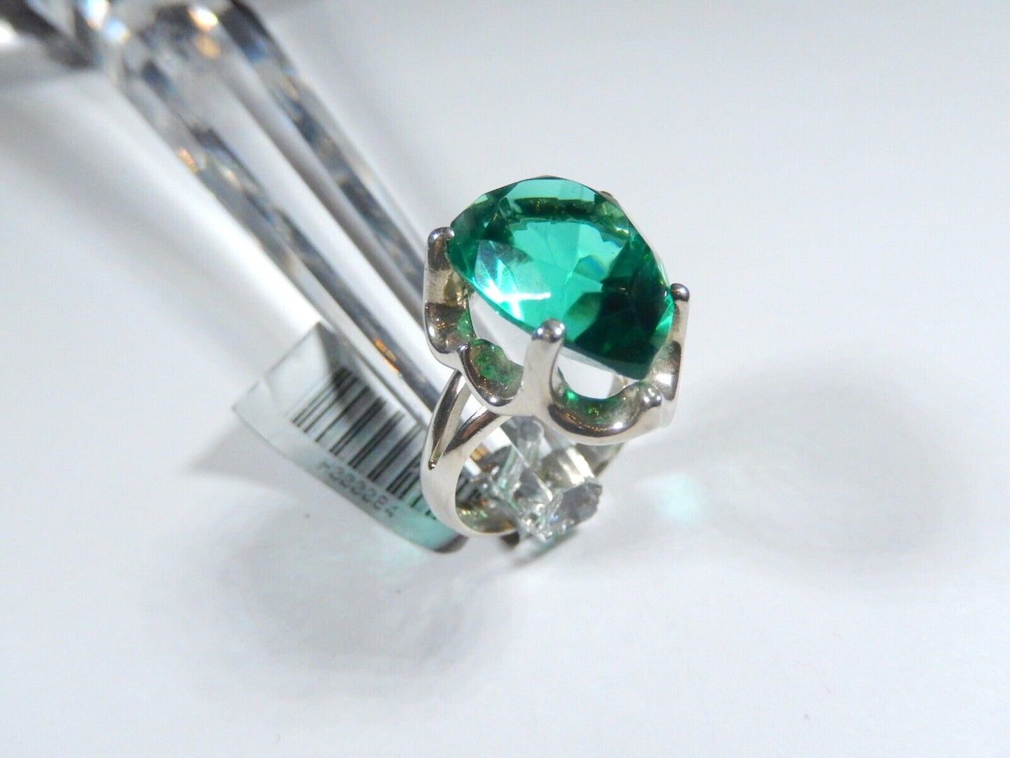 *VINTAGE* HUGE MEXICO Sterling 13.0 CT Simulated Green Emerald Ring Size 5.5