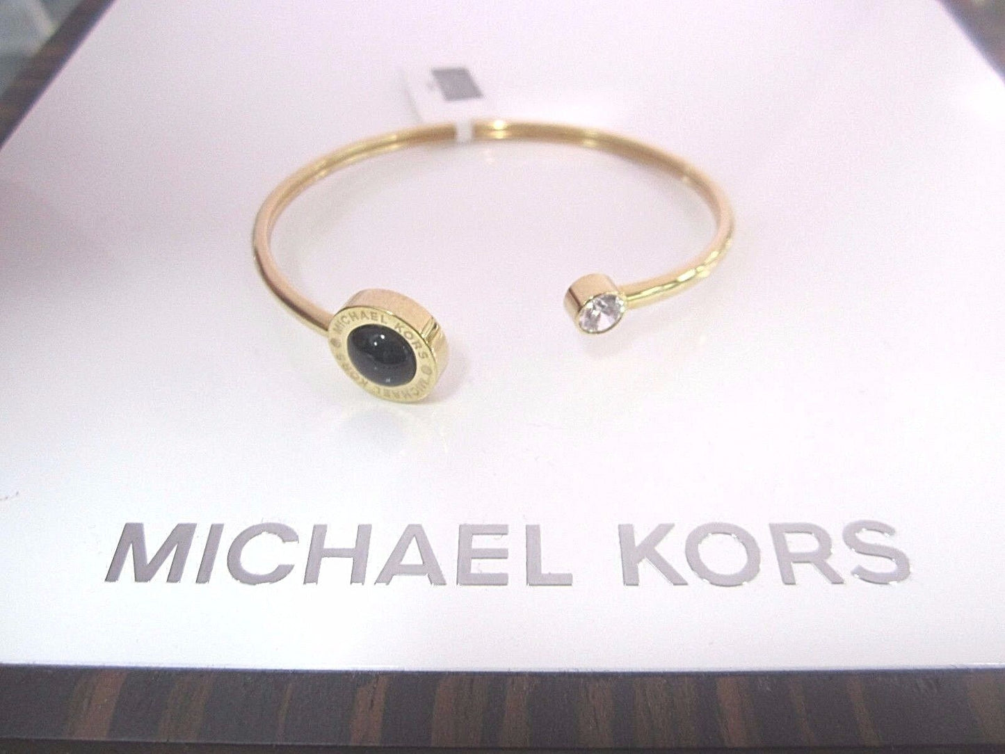 NEW Michael Kors Logo Green & Gold Tone & Rhinestone Stud Bracelet