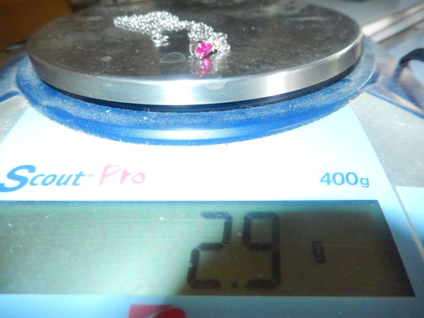 *VINTAGE* 14K White Gold Pear Lab-Created Ruby and Diamond Pendant w/18"chain