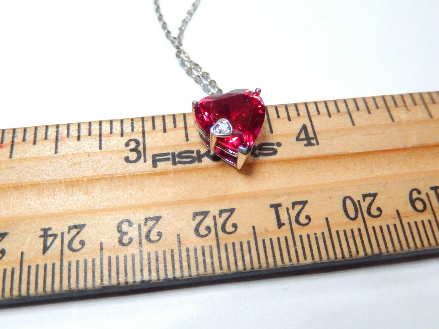*NWT* 10K White Gold 4.00CT Heart Ruby & Natural Diamond Pendant w/18" Chain