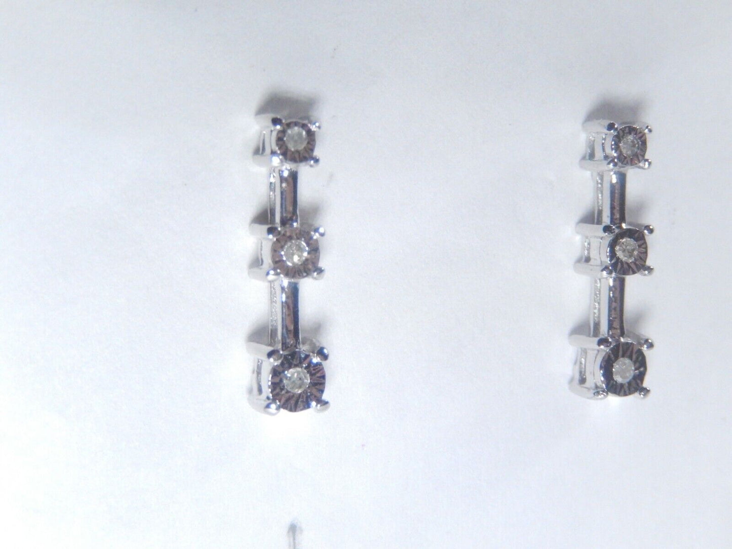 10K White Gold Natural Round Diamond 3 Stone Past Present Future Earrings