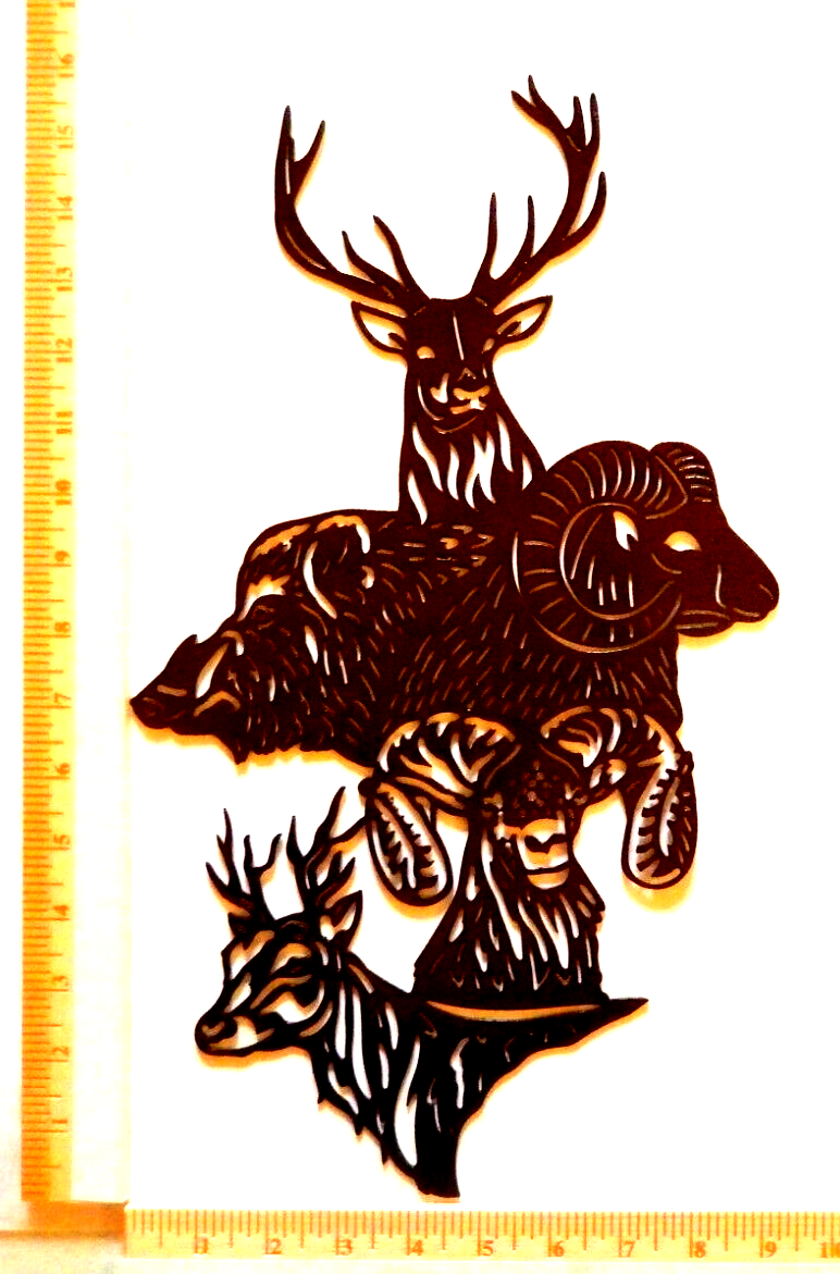 ~NEW~ 14ga. - " DEER & RAM SCENE" Copper Brown Metal Wall Art - 16" x 9"
