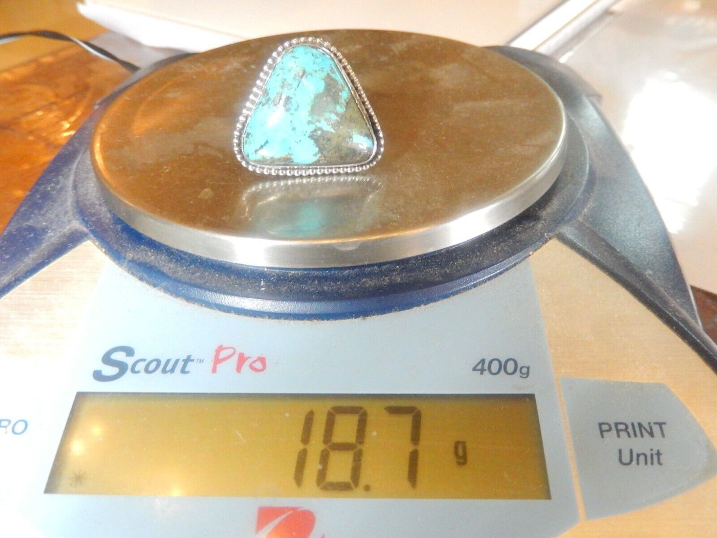 *VINTAGE* Signed Navajo Large Sterling Silver Turquoise Cabochon Ring Sz 11