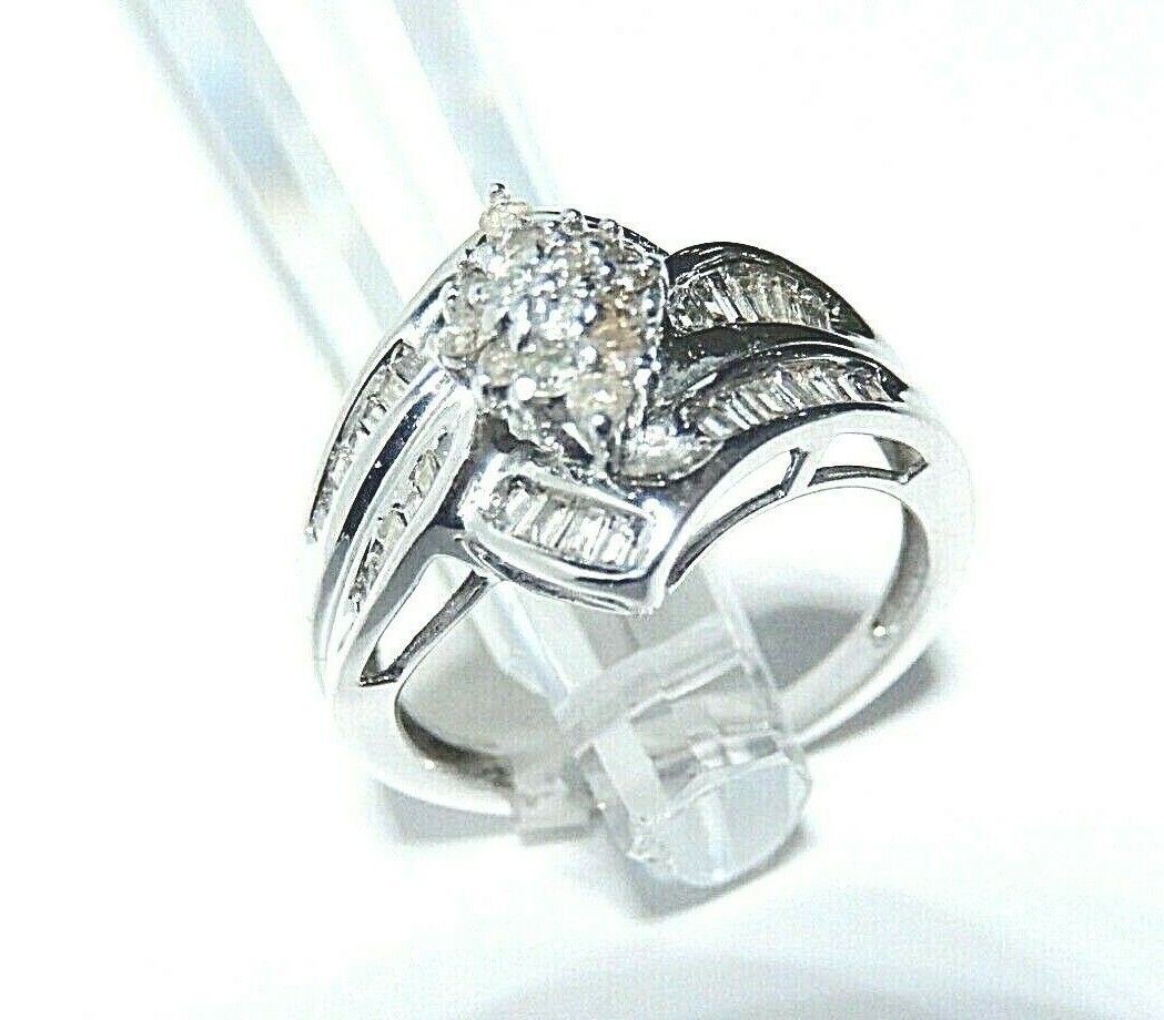 *NWT* 10k White Gold Women's Diamond Cluster Bridal Wedding Engagement Ring Sz 7