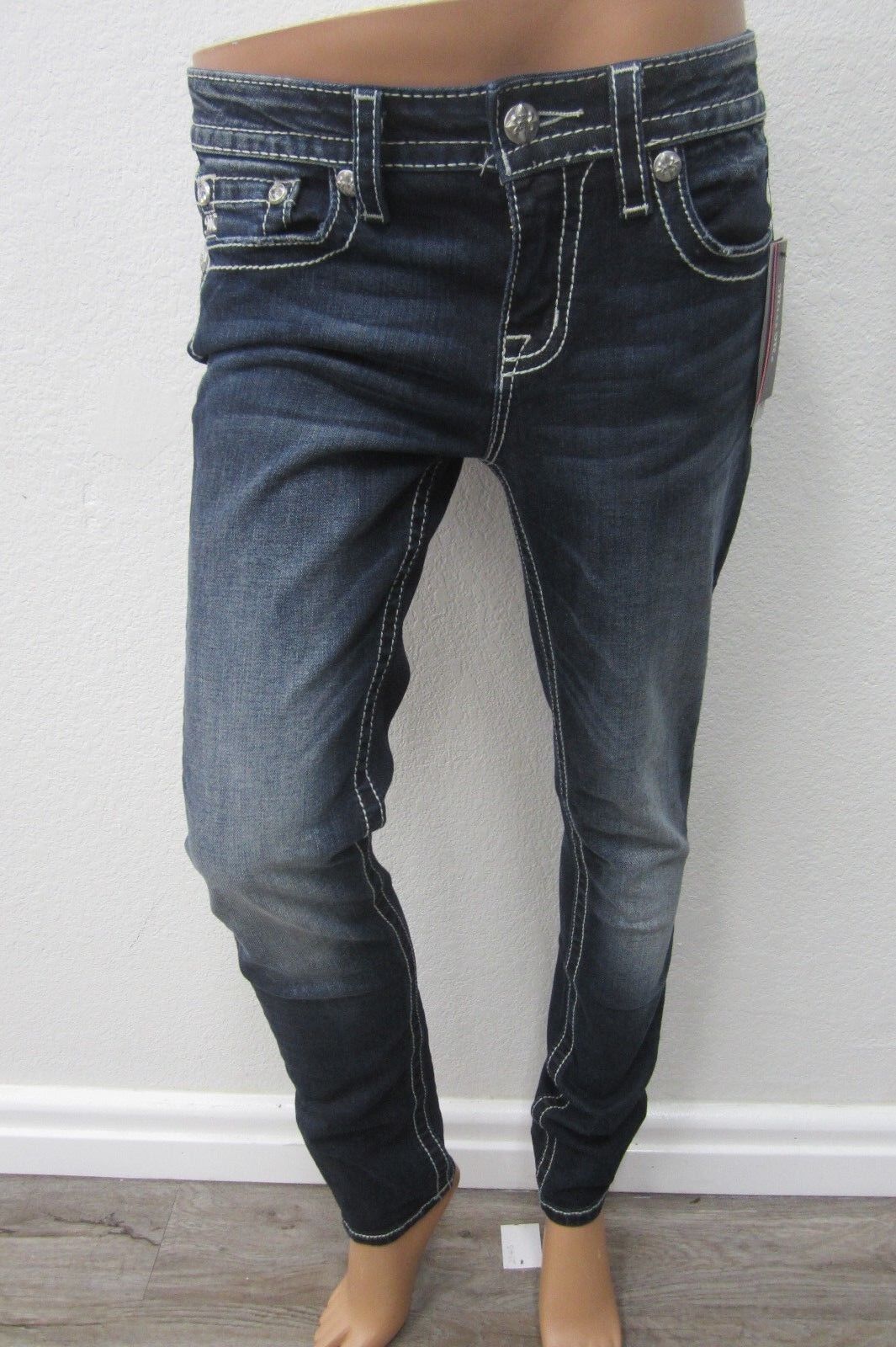 NWT Miss Me Women's Dark Blu Fleur-de-lis Hailey Skinny Jeans M3206S Sz 26 x 30
