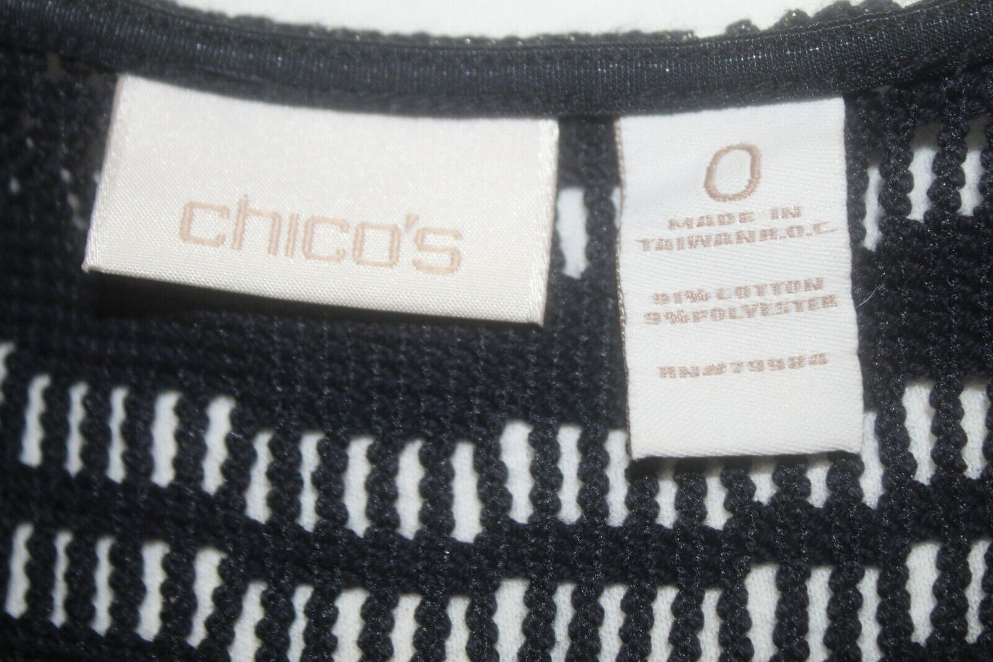 Chicos "CUTE" Black with Gold Metalic Fringe Open Lace Sleeveless Vest Sz 0