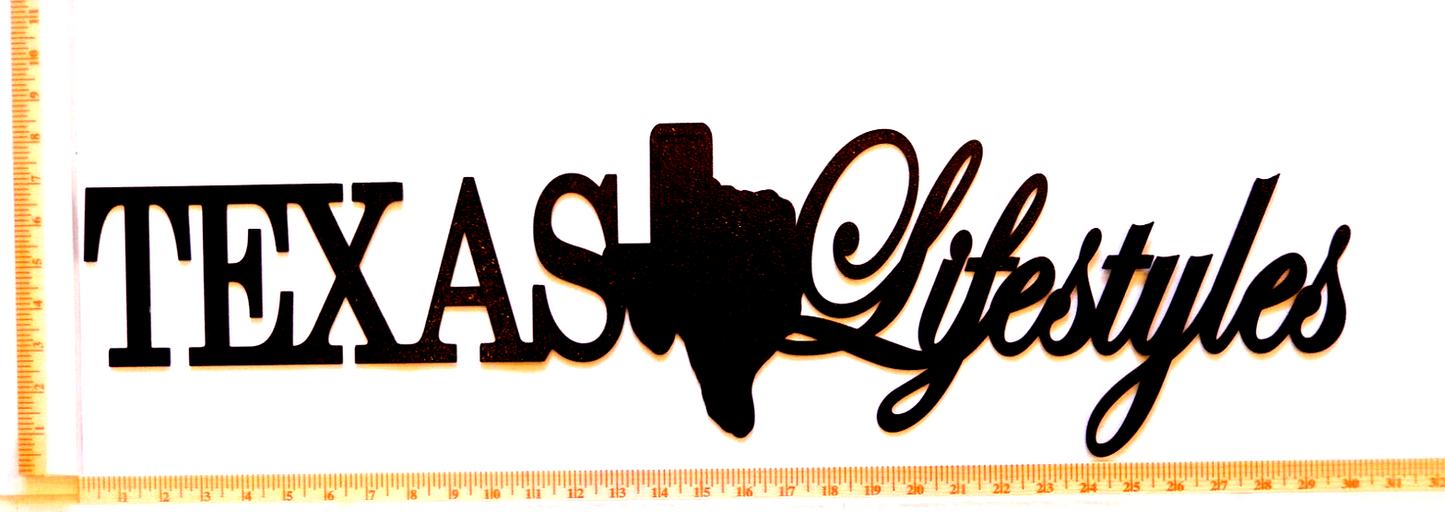 NEW~ LARGE 14ga."TEXAS LIFE STYLES" Black Metal Wall Art 30"x7.5"