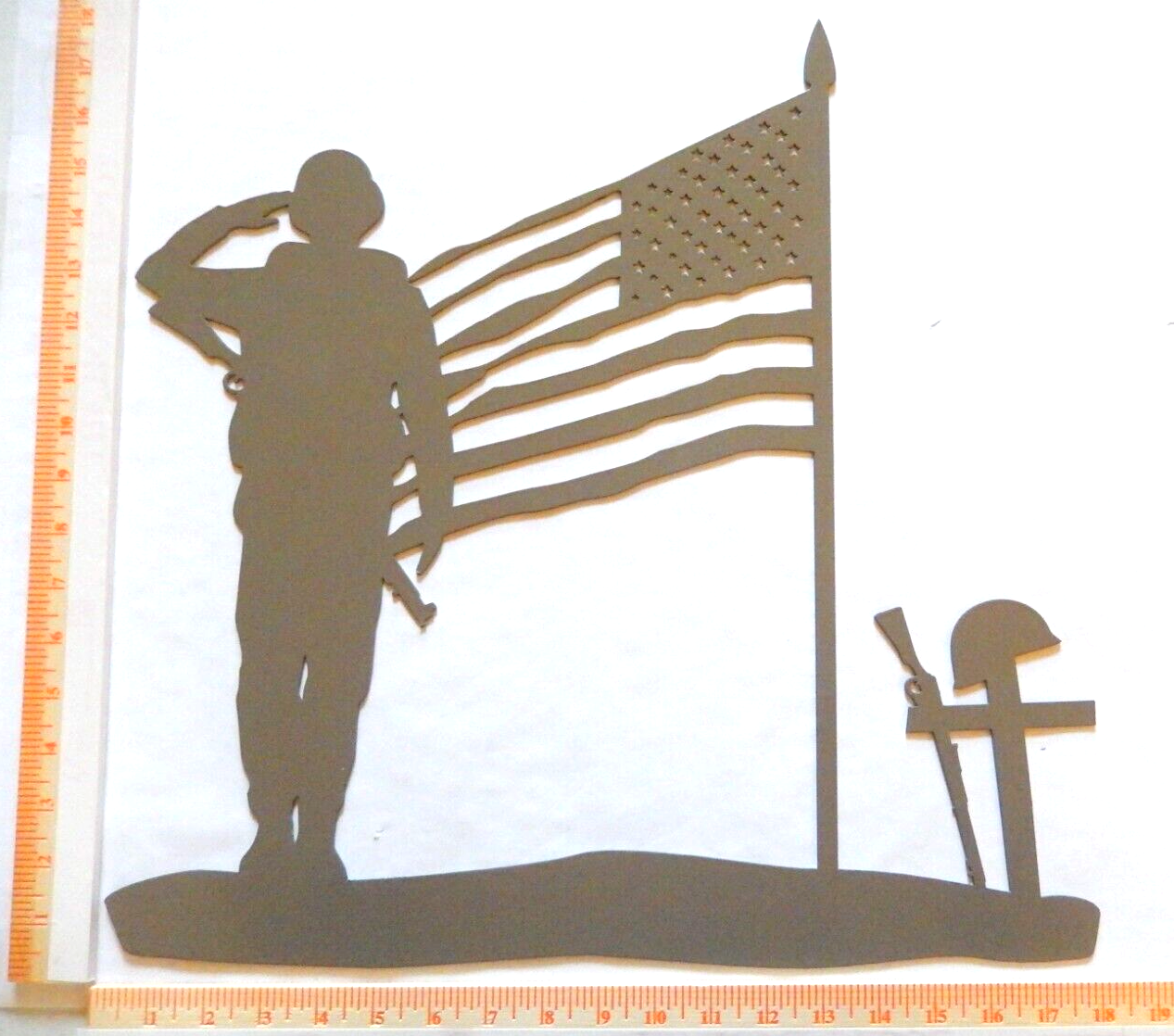 ~NEW~ LARGE - 14ga. "SOLDIER SALUTING AMERICAN FLAG" Metal Wall Art 18" x 18"