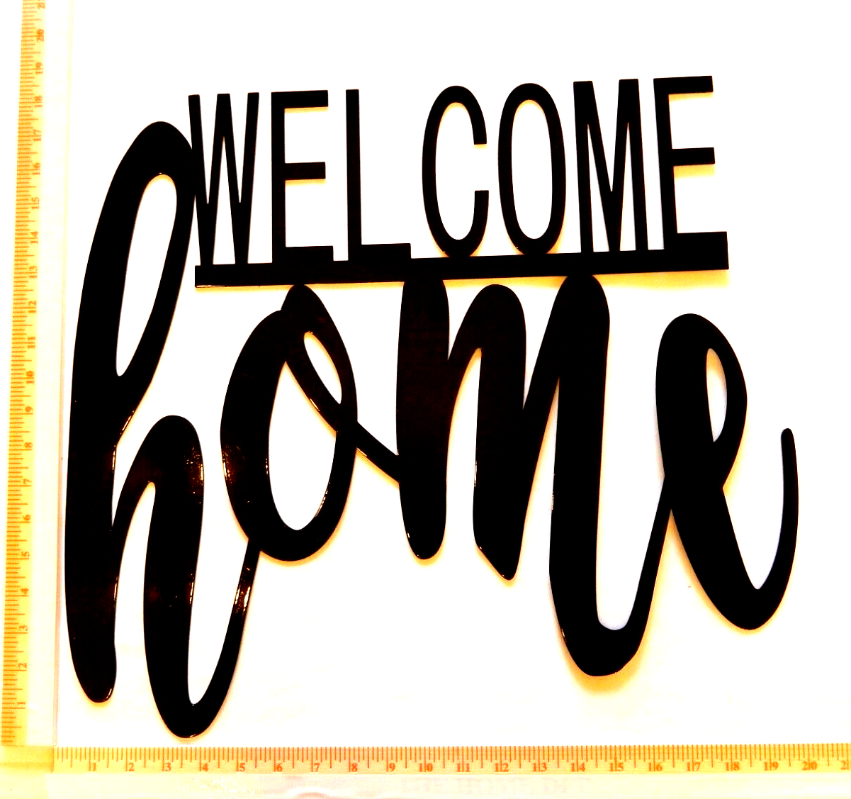 ~NEW~ 14ga. LARGE " WELCOME HOME" - Gloss Black Metal Wall Art Size 20" x 18"