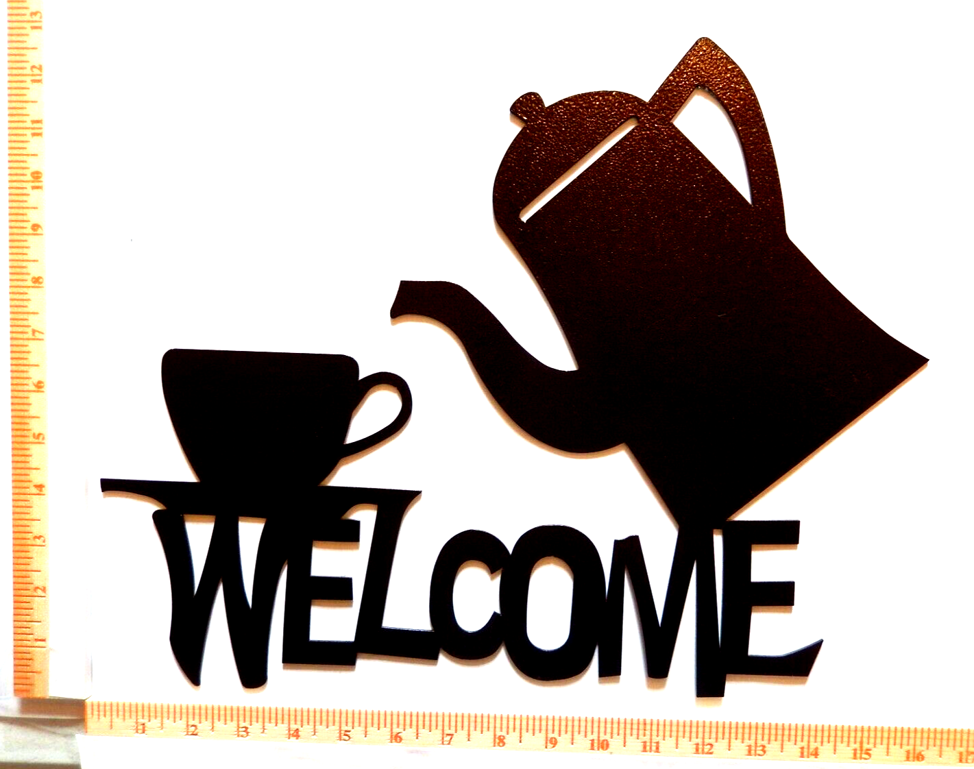 ~NEW~ LARGE - 14ga. "COFFEE POT & CUP WELCOME" Metal Wall Art - 16" x 12.5"