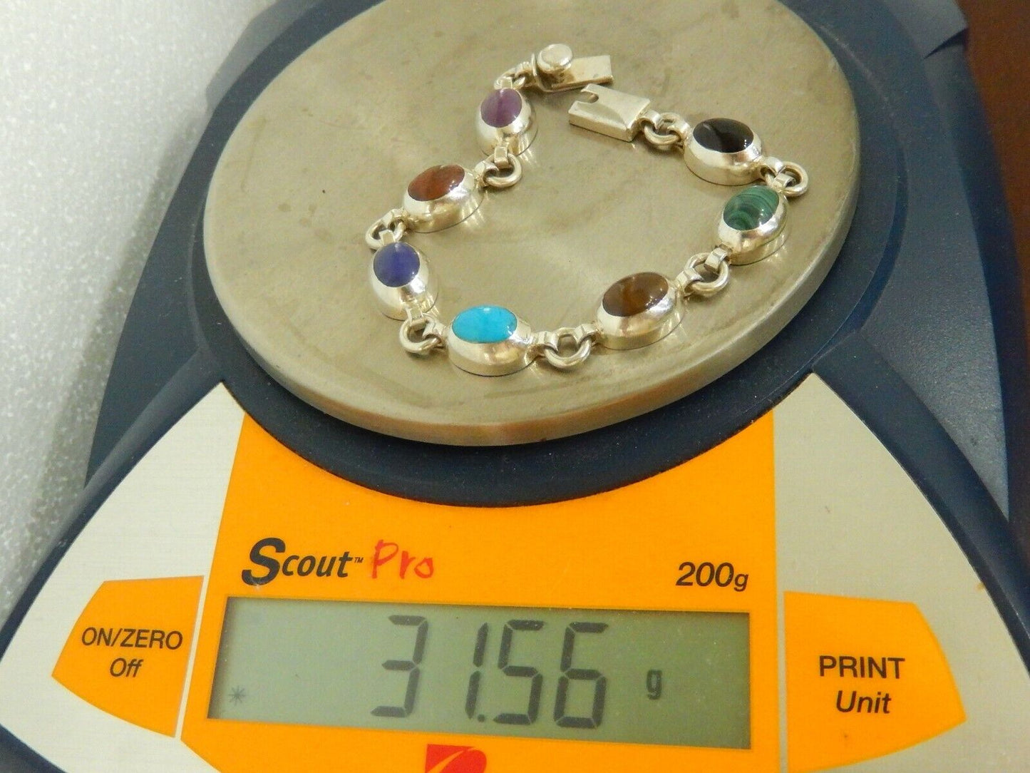 Vintage MEXICO TAXCO 925 Sterling Silver Bracelet Multi Gem Link Bracelet 7"