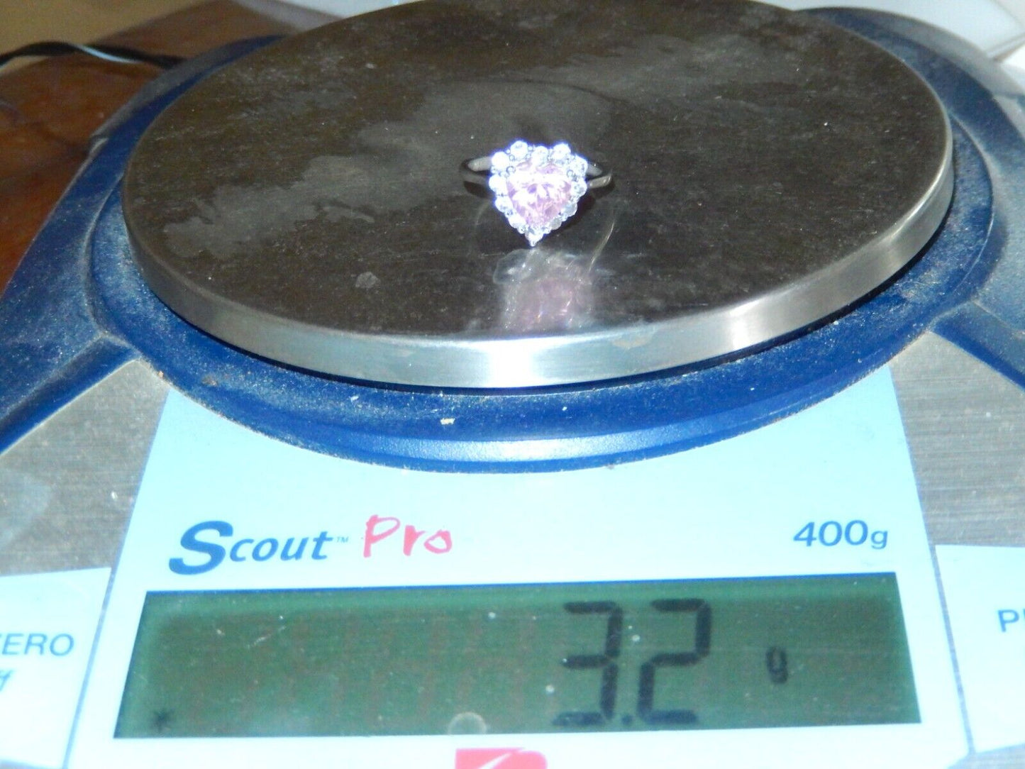 *VINTAGE* Women's Heart Pink CZ Halo Ring .925 Sterling Silver Band Size 7