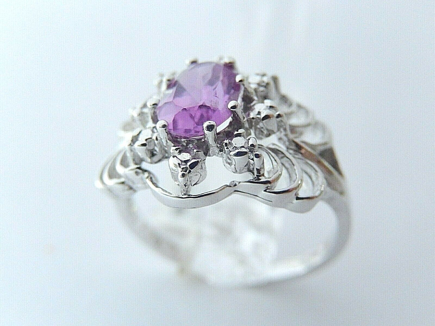 Brand New 10k White Gold 3/4CT Natural Oval Amethyst Ring Size 6.75