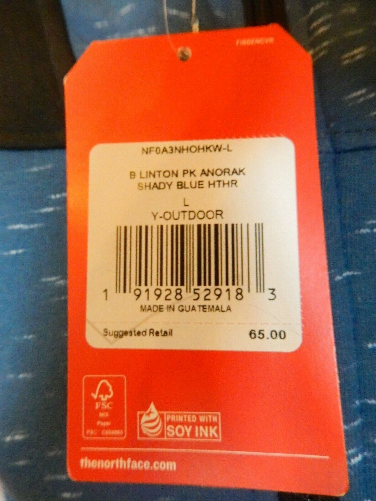 *NWT* $65 The North Face Boys Linton Peak Anorak Jacket Blue Hooded Size L