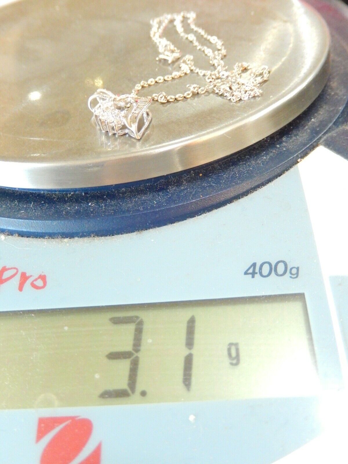 10K White Gold .25ct Natural Round & Baguette Diamond Heart Pendant w/18" Chain
