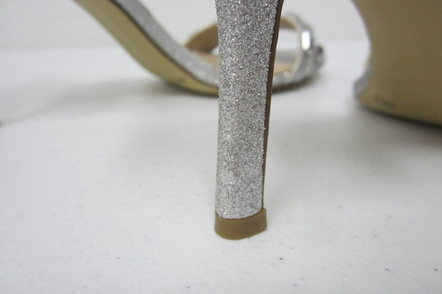 BCBGeneration Dacotah-X Glitter Silver Leather Studded Ankle Strap Heels Size 8M