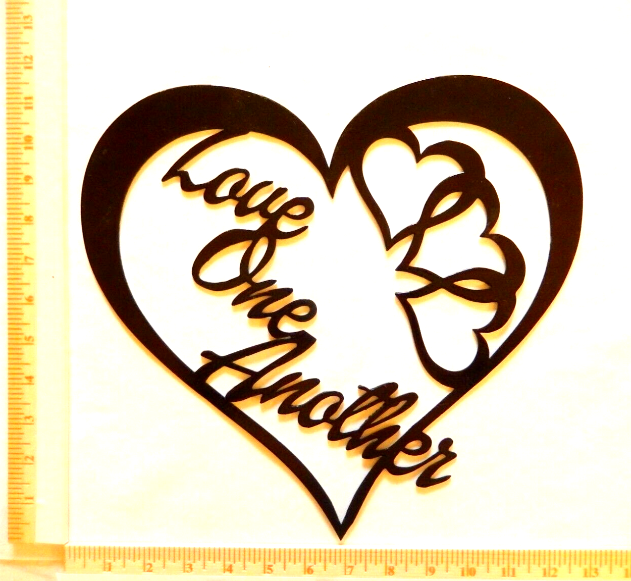 ~NEW~ 14ga. - "LOVE ONE ANOTHER" In Heart - Metal Wall Art - Black - 12" x 12"