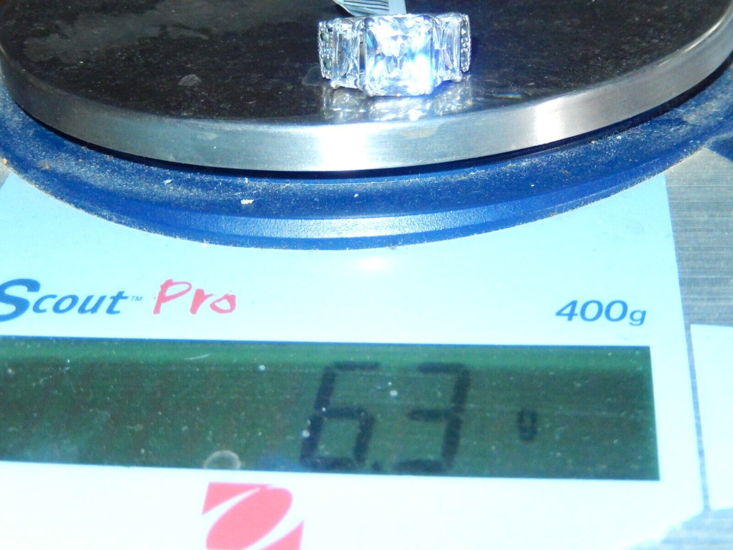 STERLING SILVER 5.00CT EMERALD CUT CZ ARTISIAN BEAD BAND 3 STONE RING Sz 5.75