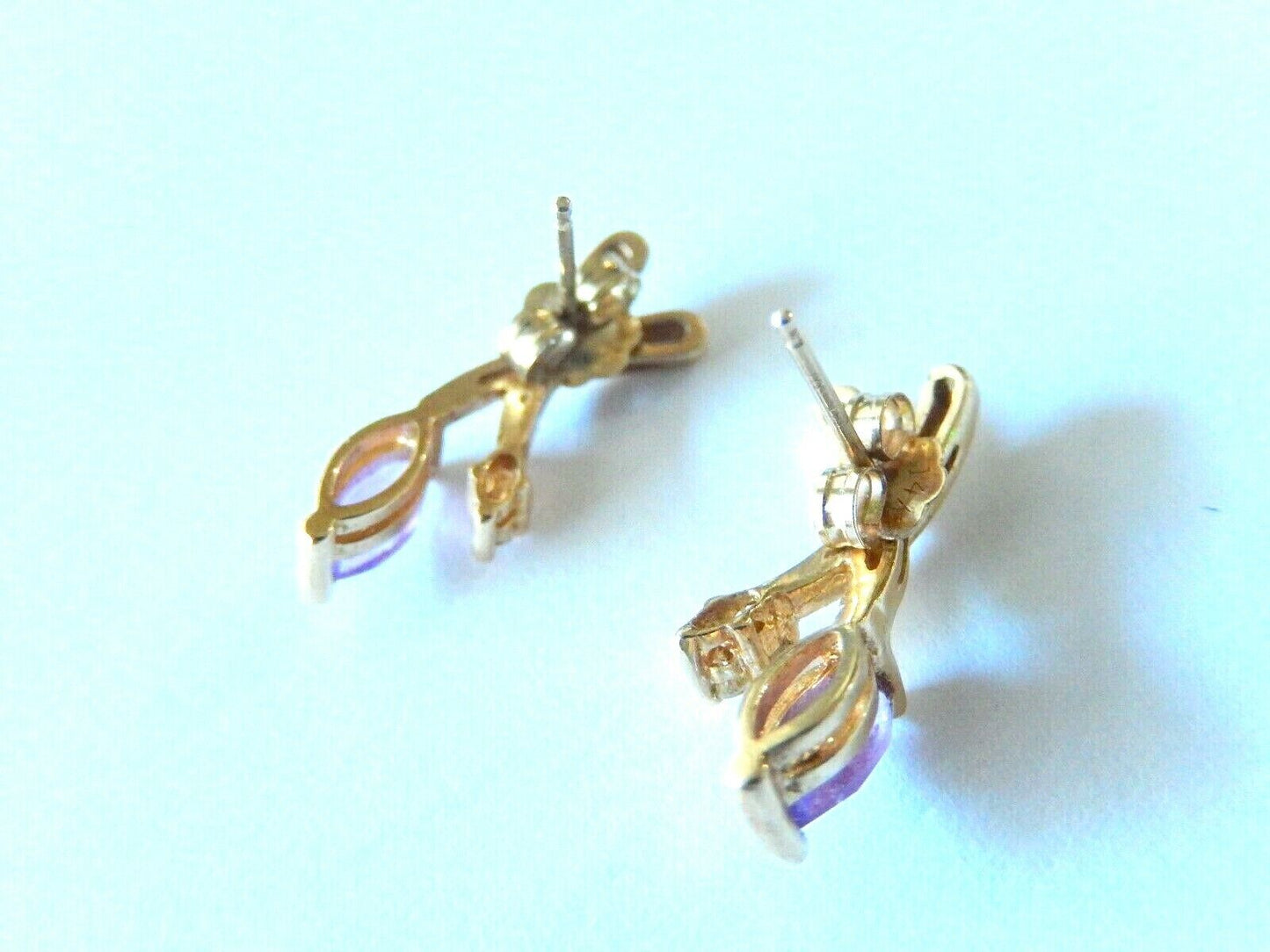 *VINTAGE* 14k Yellow Gold .50CT Marquise Amethyst And Diamond Earrings
