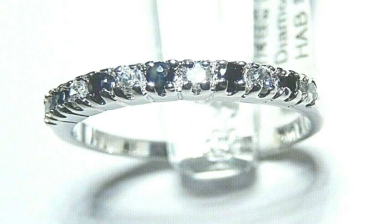 *NWT* Natural Blue Sapphire & Diamond 14k White Gold Stackable Band Ring Sz 9.5