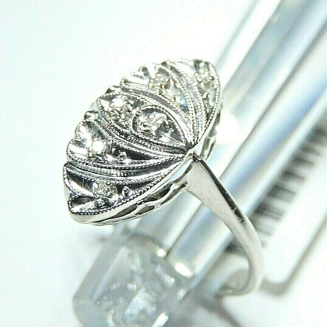 *VINTAGE* 14K White Gold Art Deco Six Round Diamond Ring Size 7.5
