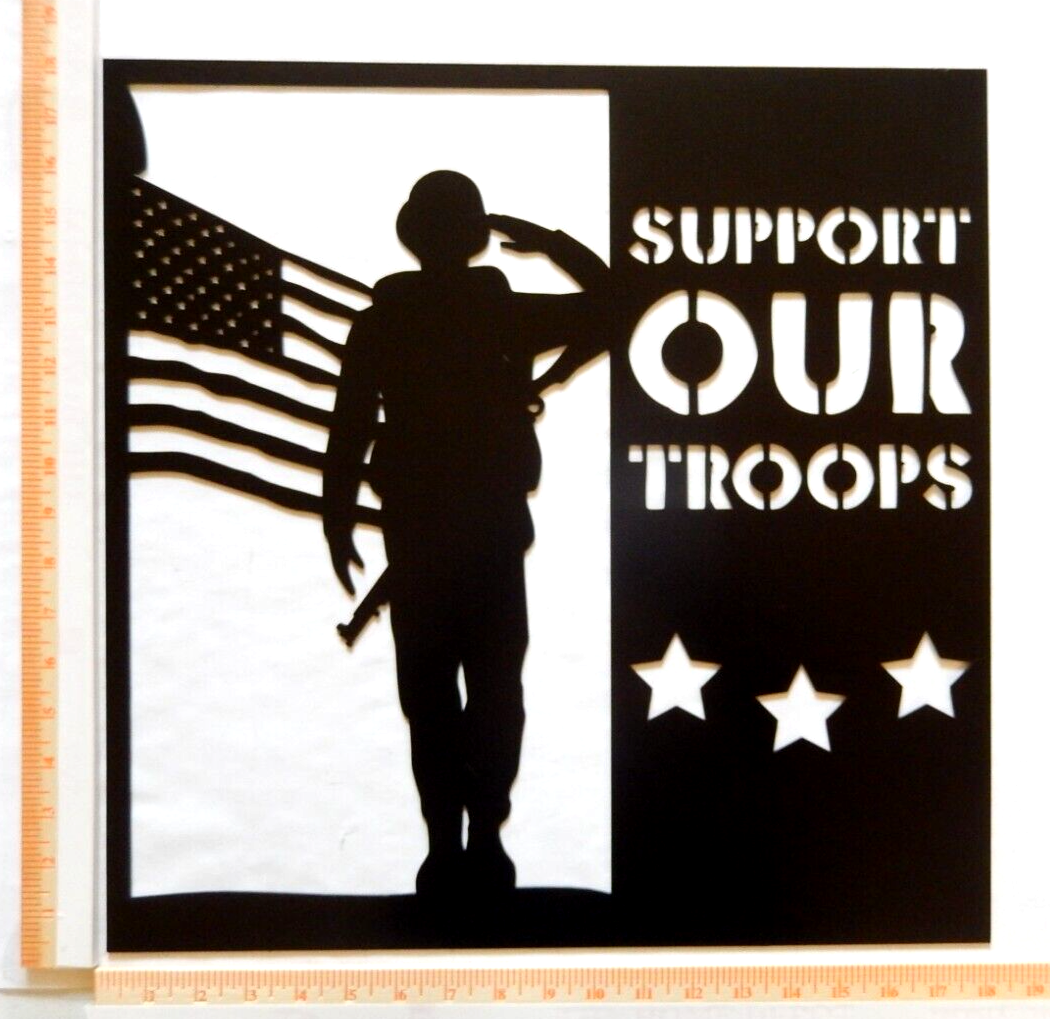 ~NEW~ LARGE - 14ga. "SOLDIER SALUTING AMERICAN FLAG" Metal Wall Art 18" x 18"