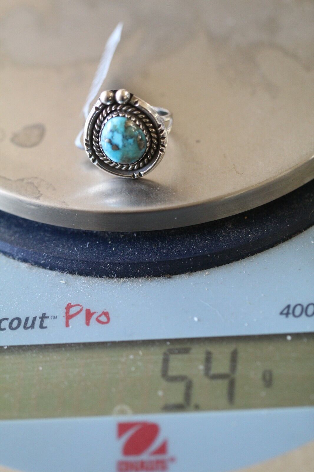 *VINTAGE* Native American Sterling Silver Handmade Turquoise Ring Size 7.75