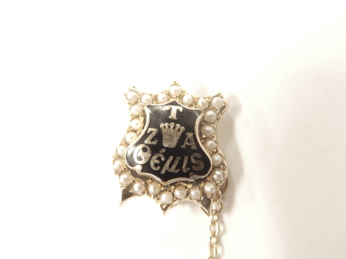 Zeta Tau Alpha Greek Sorority Badge - 10k Yellow Gold & Seed Pearls Pin