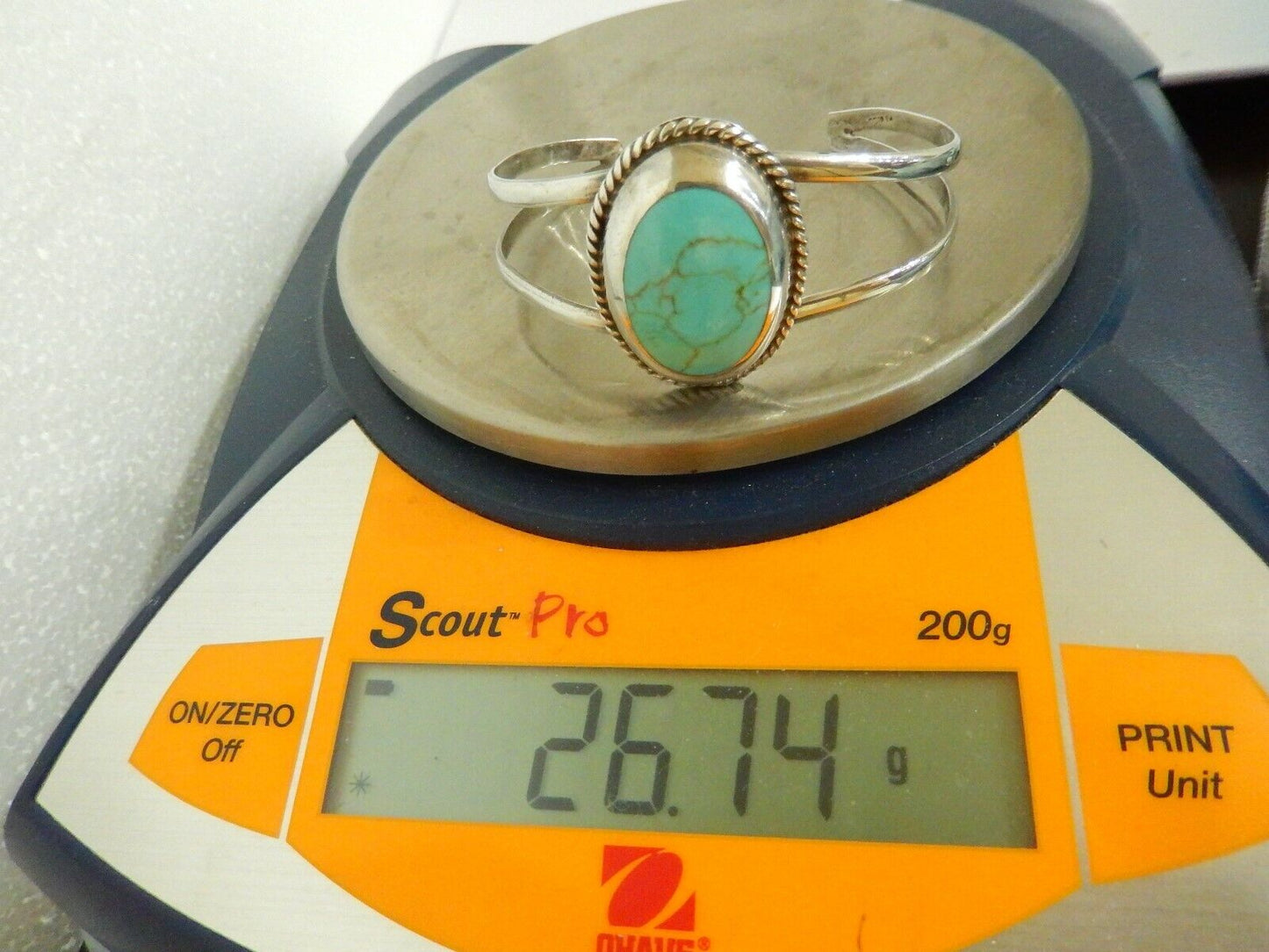 Vintage Large Mexico Sterling Silver .925 & Turquoise Bracelet Cuff 26.74gms