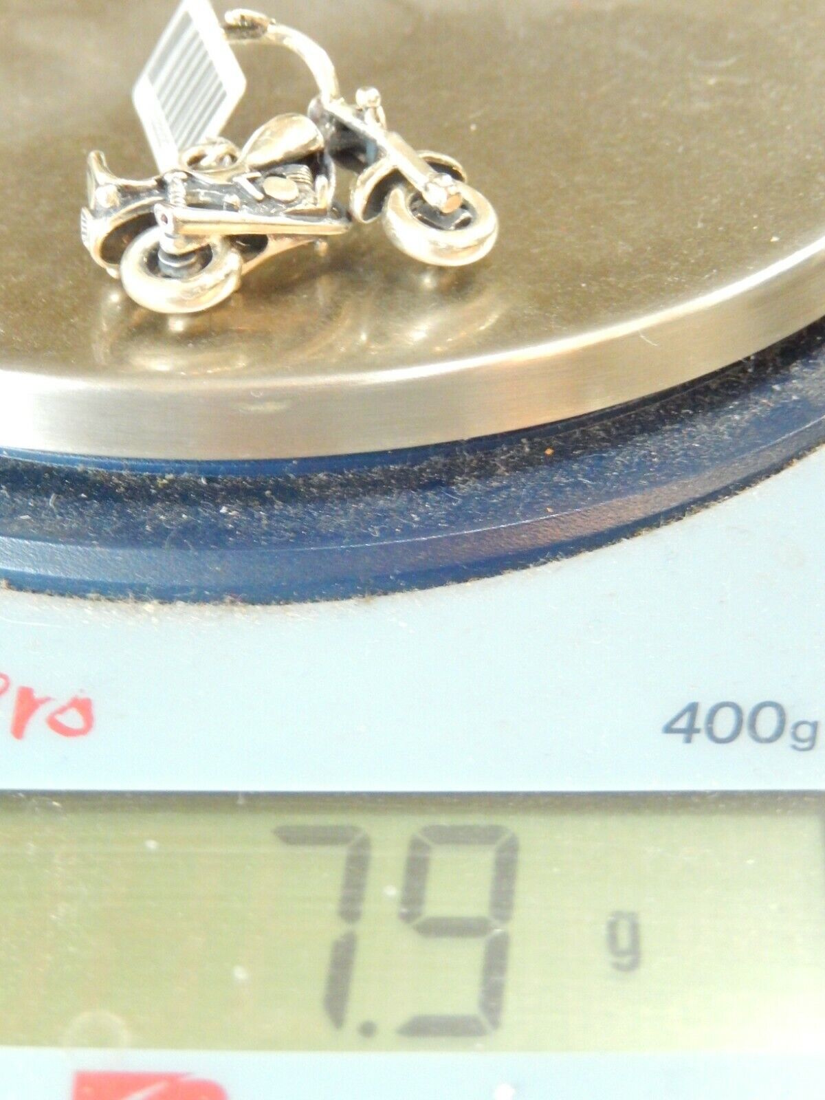 *VINTAGE* HEAVY Sterling Silver 3D Motorcycle w/Spinning Wheels Pendant