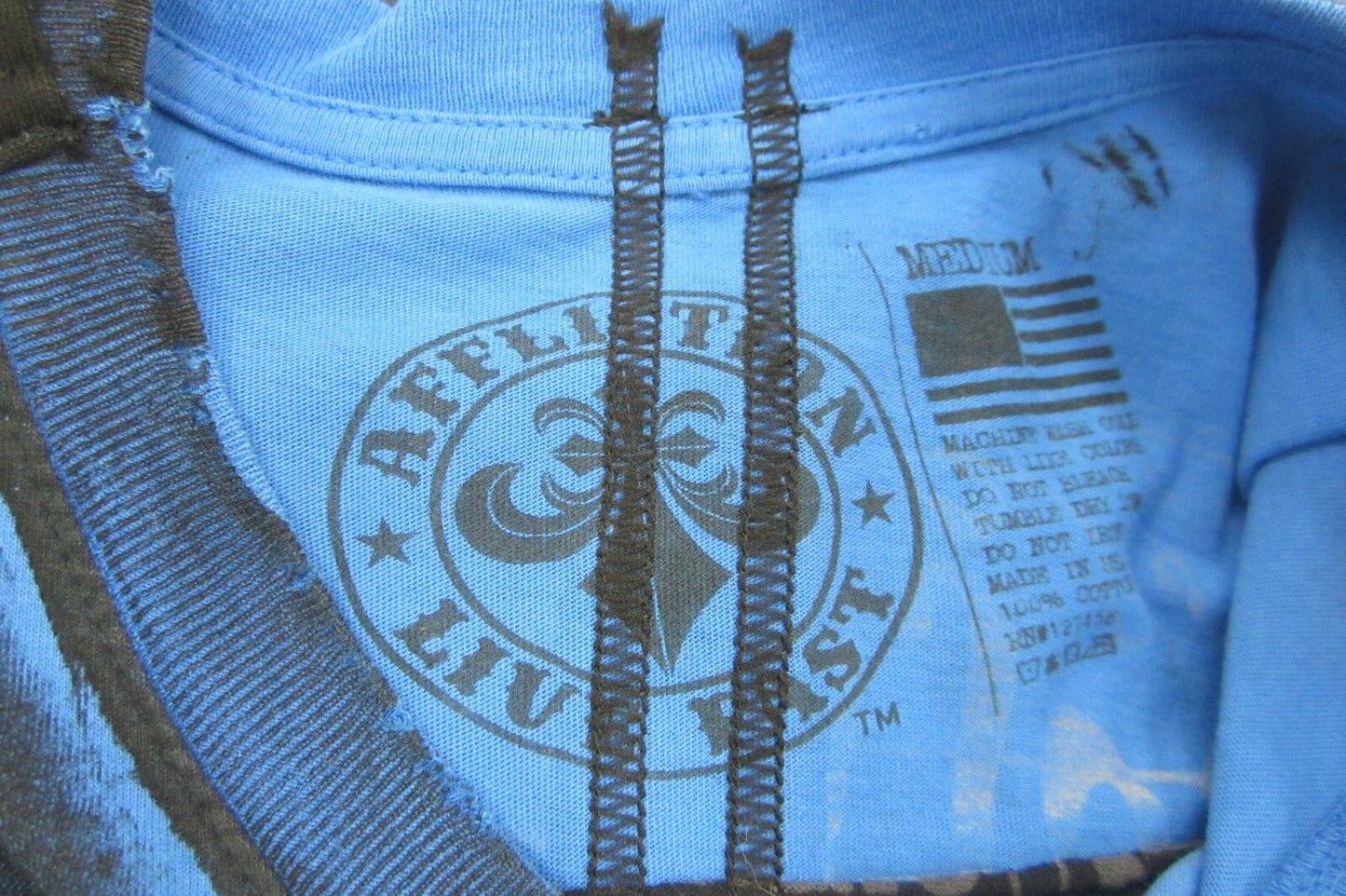 NWOT - AFFLICTION Liv Fast Top T-Shirt Shirt Tee ~Black/Blue Size Medium