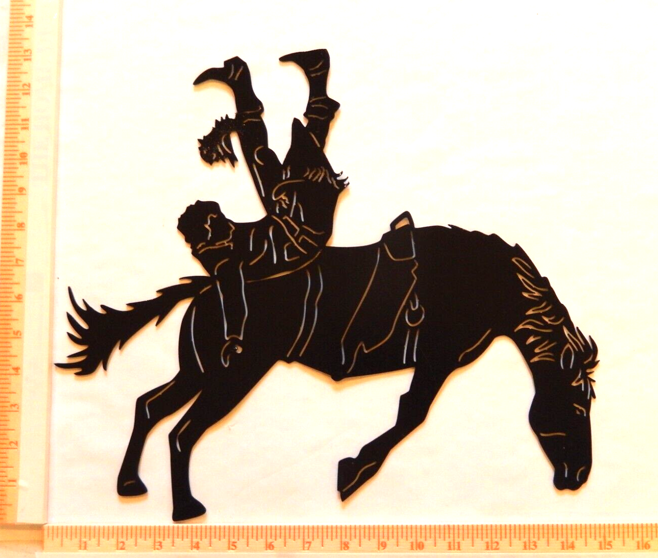 ~NEW~ LARGE 14ga. "Cowboy on Bucking Horse" Black Metal Wall Art 15" x 12.5"