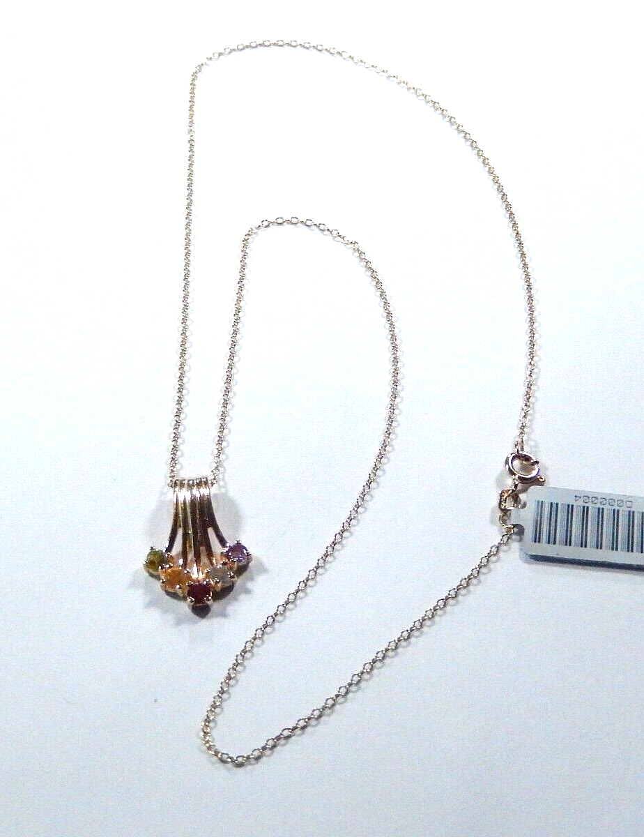 Ross Simons Gold Vermeil 925  Multi Gemstone Pendant w18 Gold Vermeil Chain
