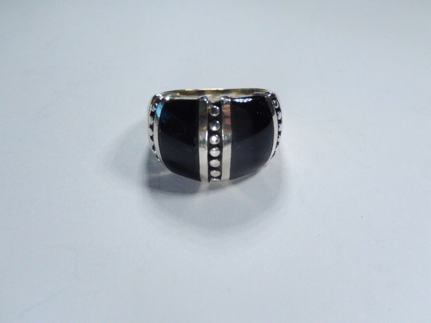 Vintage Sterling Silver Black Onyx Inlay Dome Ring Size 6.5