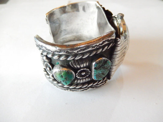 KEE YAZZIE  Navajo Indian Jewelry Sterling Silver  Turquoise Watch Cuff 157gm
