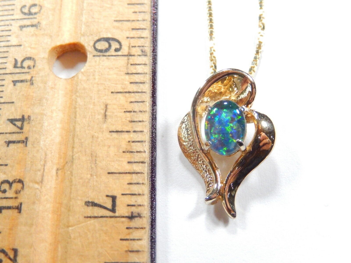 *VINTAGE* Vermeil 925 Gold Simulated Fire Opal  Heart Necklace w/18" Verm. Chain