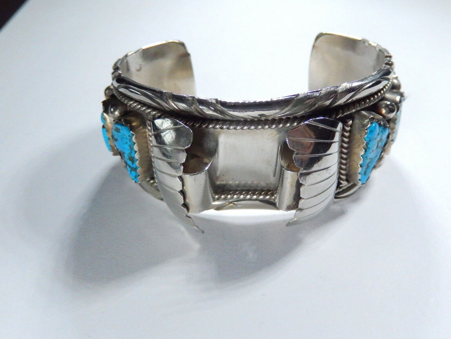 VTG Mens Native American Navajo Sterling Silver Turquoise Watch Cuff Bracelet