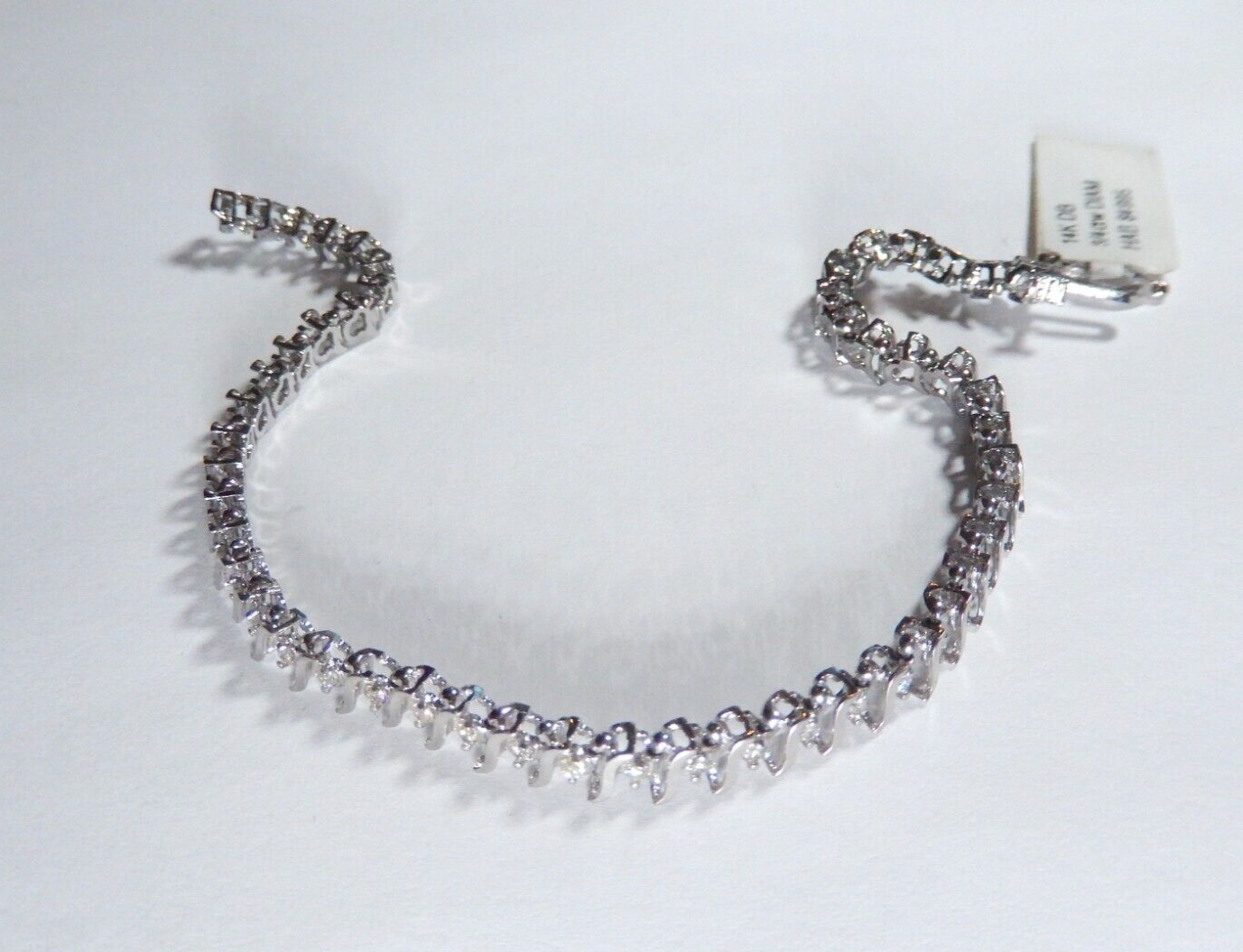 Stamped  10k White Gold 50 Round Natural Diamond S-Link 7" Tennis Bracelet 8.5gm