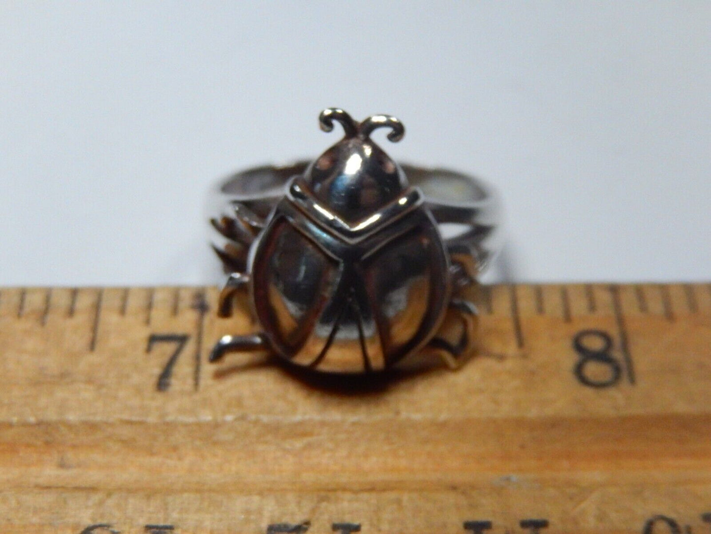 *VINTAGE* Sterling Silver Moveable Legs Beetle Ring 16mm Ring Size 6