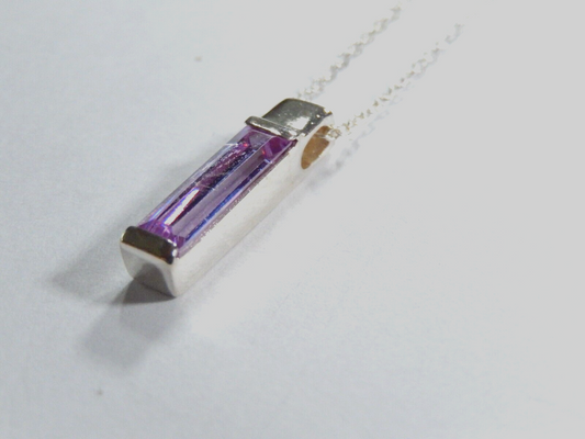 Sterling Silver Purple Amethyst Pendant w/18" Sterling Chain