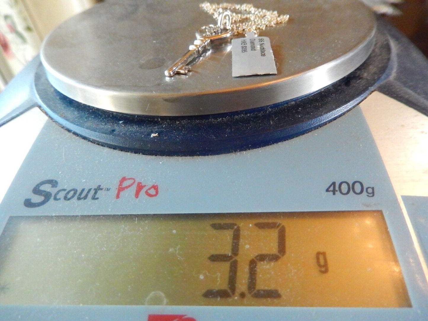 925 Sterling Silver Three Diamond Accent Key Pendant with 18 chain