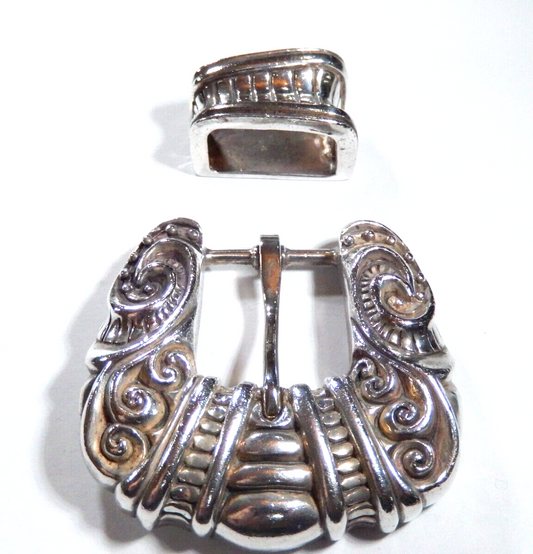 J DEEGAN VINTAGE Sterling Silver 925 belt BUCKLE  KEEPER 138 grams 62mm wide