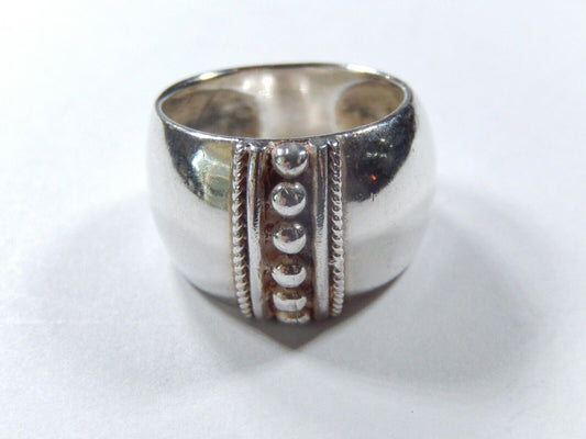 *VINTAGE* Beaded Style Sterling Silver Wide Band Ring Heavy Duty Size 6