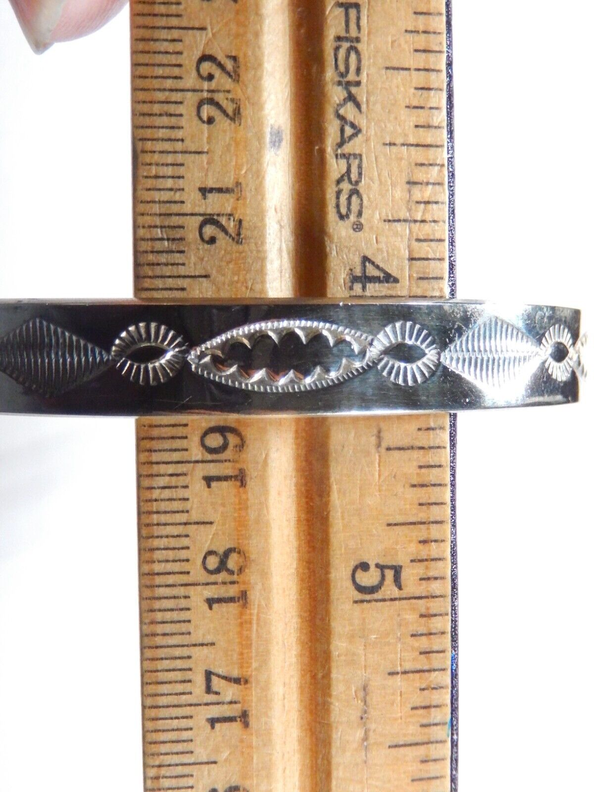 VINTAGE* Native American "RB" Running Bear Sterling Silver Tooled Cuff Bracelet