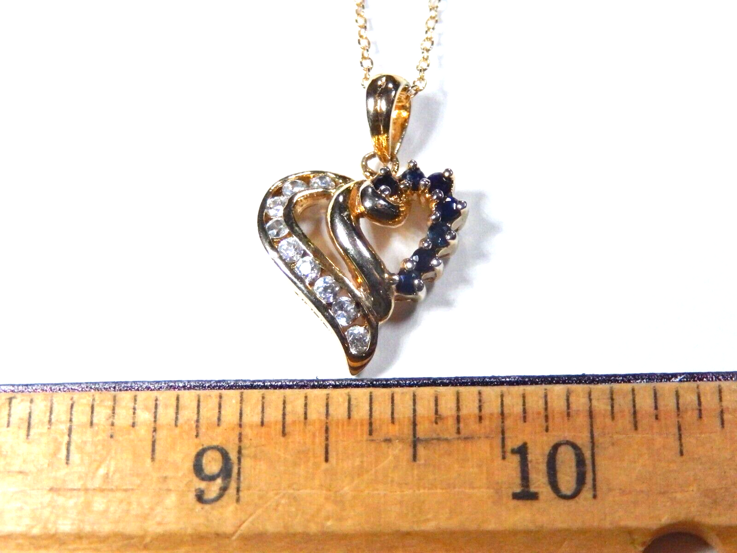NEW Gold Vermeil 925 Sapphires  CZ Heart Pendant  with18 Vermeil Chain